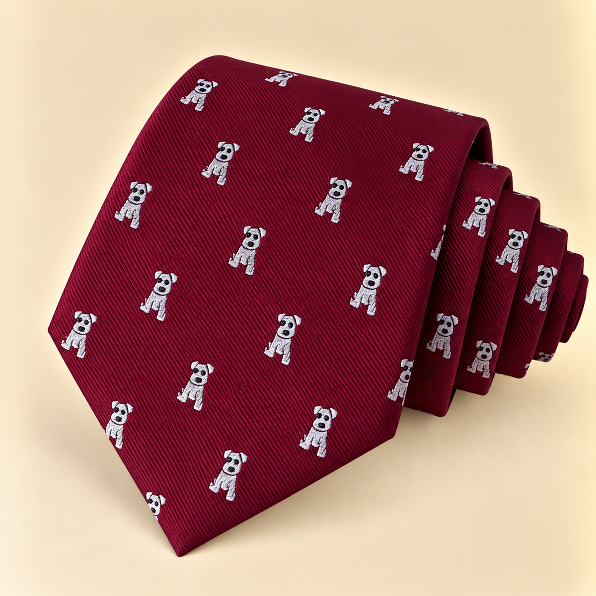 Corbata Burdeos con Perritos Blanco