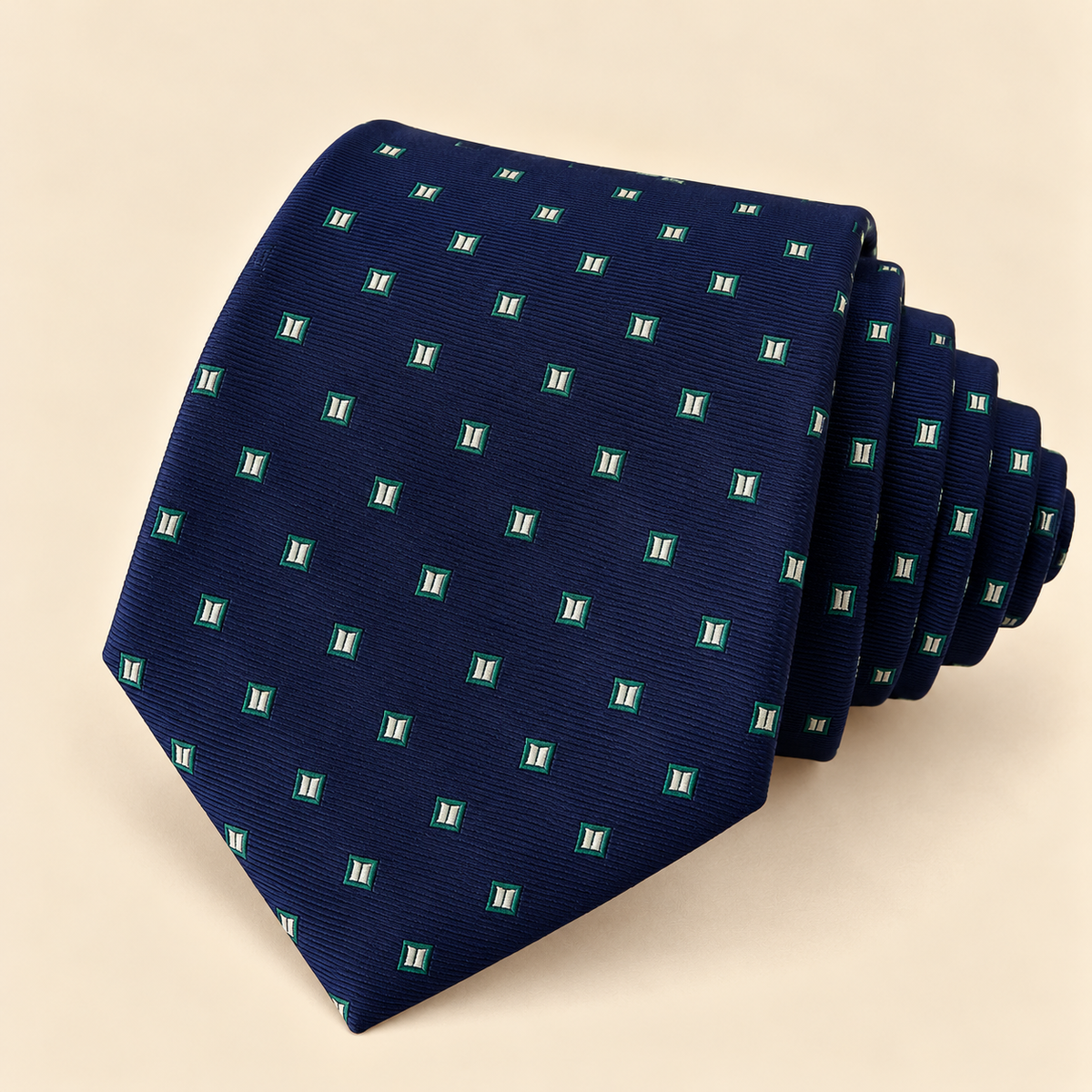 Corbata Azul Marino con Cuadros Verdes y Blancos