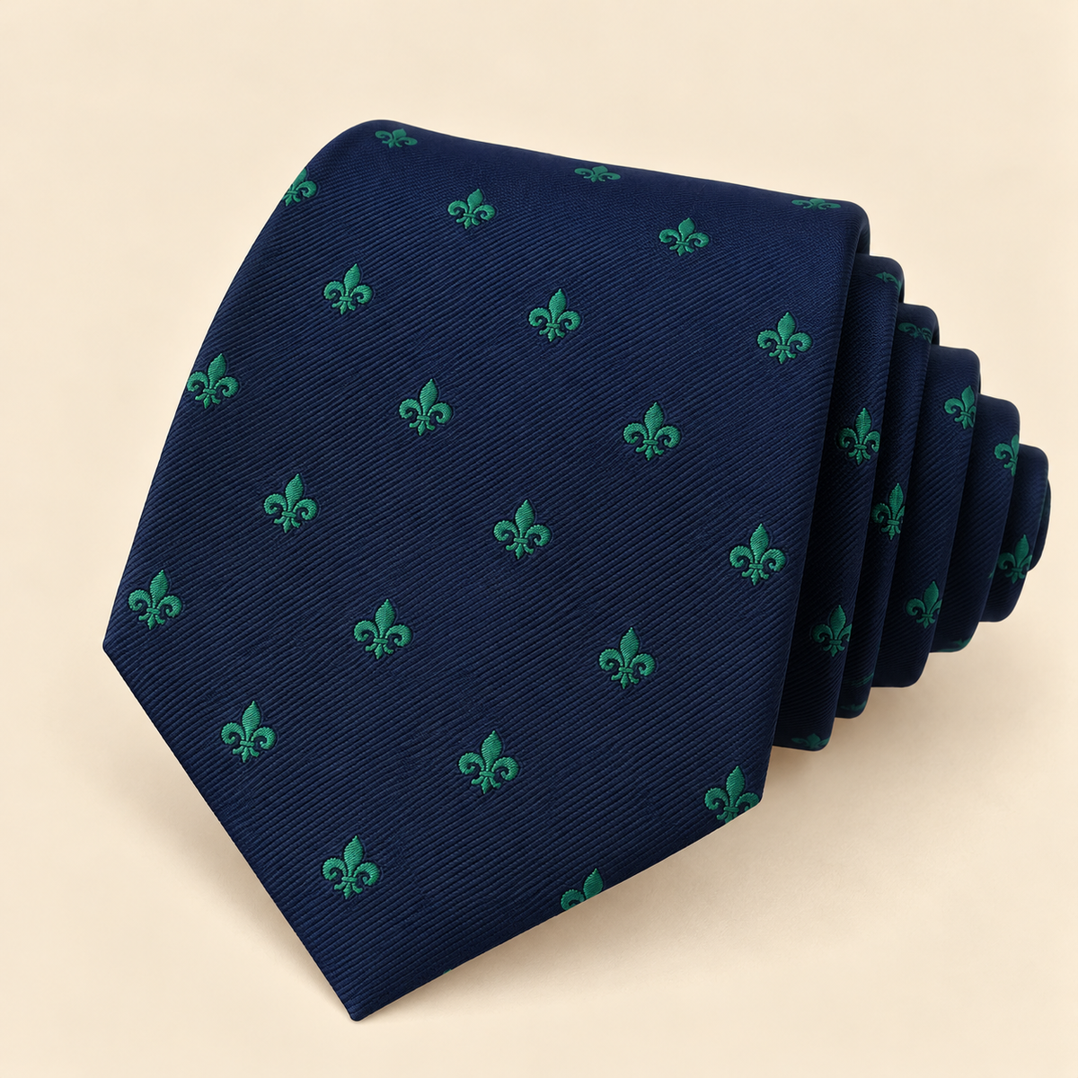 Corbata Azul Marino con Flores de Lis Verdes