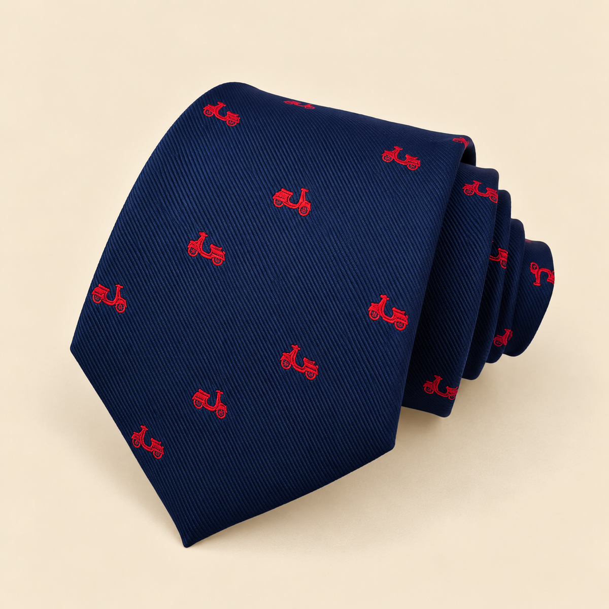 Corbata Azul Marino con Vespas Rojas