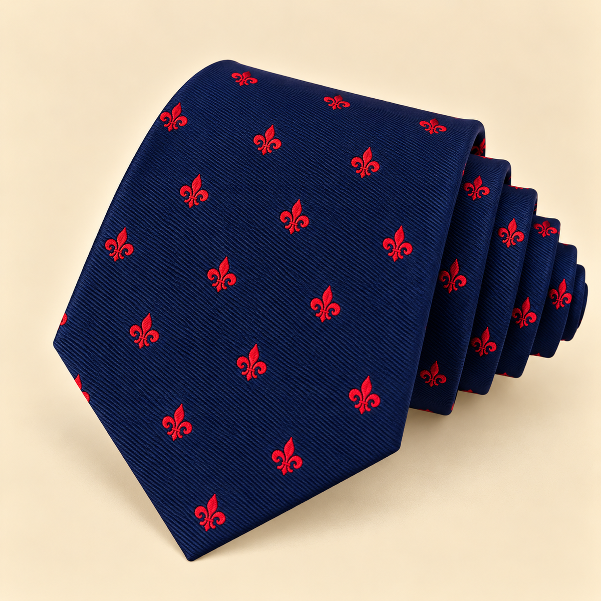 Corbata Azul Marino con Flor de Lis Roja