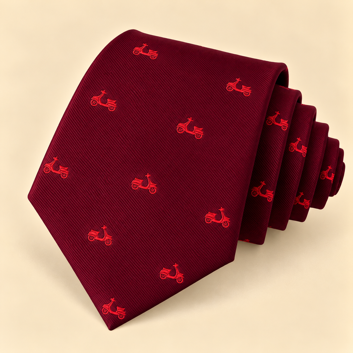 Corbata Burdeos con Motos Vespa Rojas